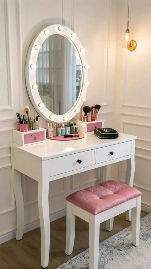 Vanity with oval mirror