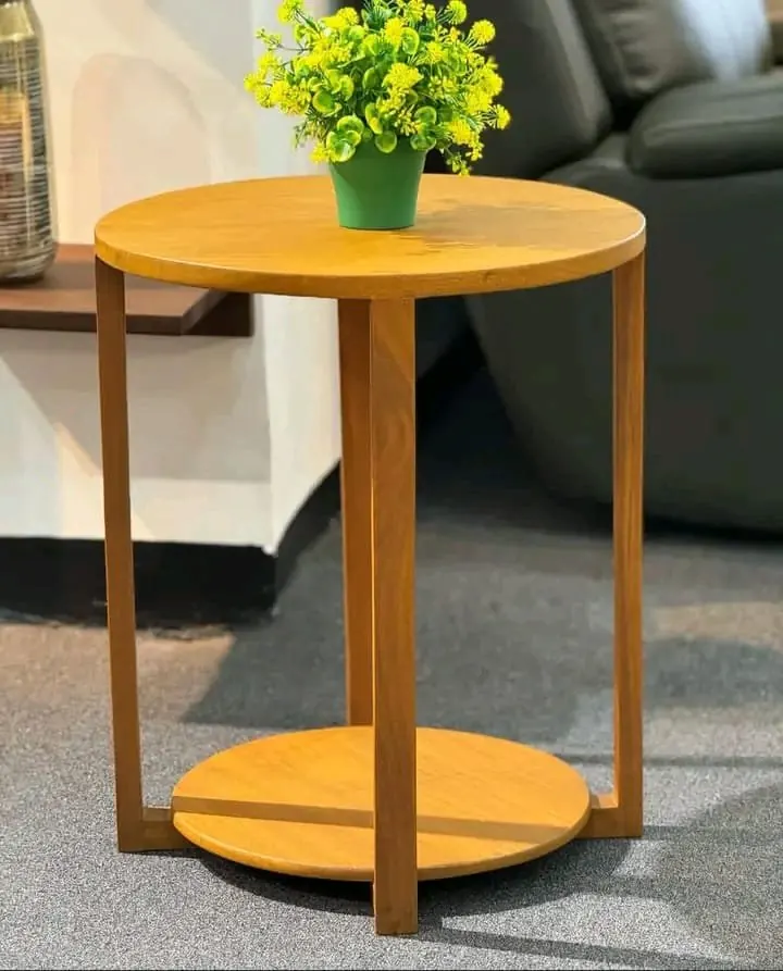 Round timber side table